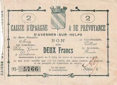 Billet Frankreich 2 francs 1914-1918