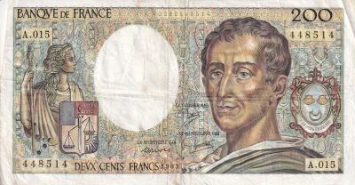 Billet Frankreich 200 francs Charles Montesquieu, �crivain et philosophe fran�ais 1983