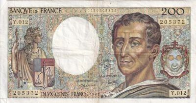 Billet Frankreich 200 francs Charles Montesquieu, �crivain et philosophe fran�ais 1983