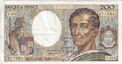 Billet Frankreich 200 francs Charles Montesquieu, �crivain et philosophe fran�ais 1983