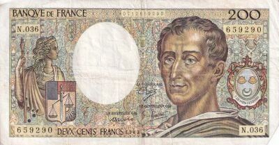 Billet Frankreich 200 francs Charles Montesquieu, �crivain et philosophe fran�ais 1985