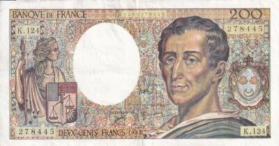 Billet Frankreich 200 francs Charles Montesquieu, �crivain et philosophe fran�ais 1986