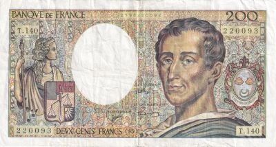 Billet Frankreich 200 francs Charles Montesquieu, �crivain et philosophe fran�ais 1986