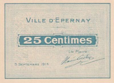 Billet Frankreich 25 centimes 1914