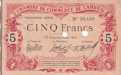 Billet Frankreich 5 francs 1914