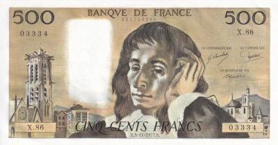 Billet Frankreich 500 francs Blaise Pascal 1977