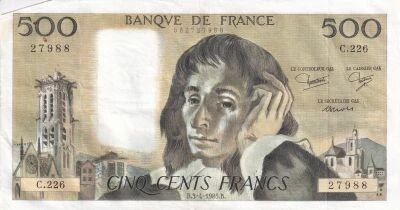 Billet Frankreich 500 francs Blaise Pascal 1983