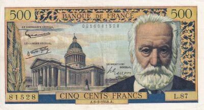 Billet Frankreich 500 francs Victor Hugo 1958