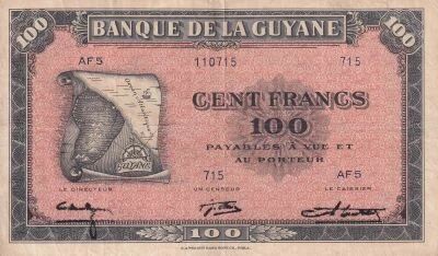 Billet Guiana Francesa 100 francs 1942