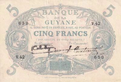 Billet Guyana Francese 5 francs 1922-1947