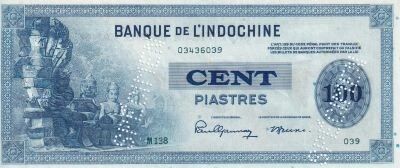 Billet Indochina Francesa 100 piastres 1945