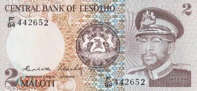 Billet Lesotho 2 maloti Moshoehoe II, Roi 1984