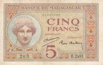 Billet Madagaskar 5 francs 1937-1947