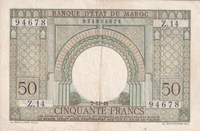 Billet Marokko 50 francs 1949
