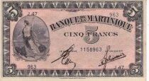 Billet Martinica 5 francs 1944