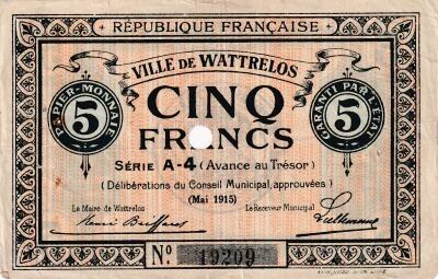 Billet Nord 5 francs 1915