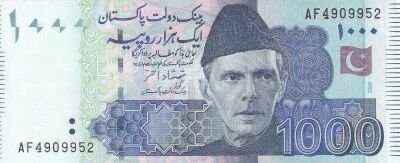 Billet Pakistan 1000 rupees Jinnah Muhammad Ali, gouverneur 2008