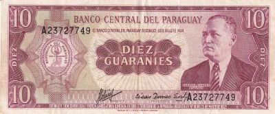Billet Paraguay 10 guaranies 1963