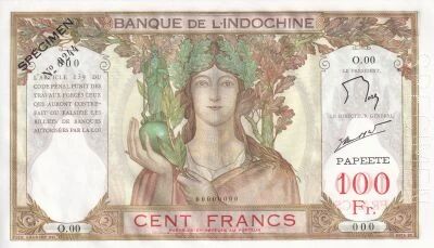 Billet Polinesia Francesa 100 francs 1937-1965