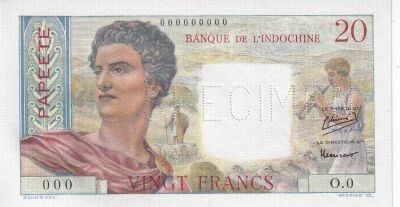 Billet Polinesia Francesa 20 francs 1951
