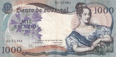 Billet Portogallo 1000 escudos Marie II du Portugal 1967