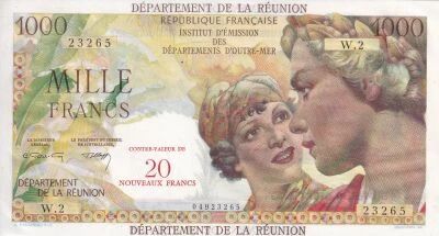 Billet R�union 1000 francs 1971