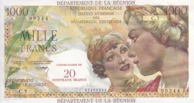 Billet R�union 1000 francs 1971