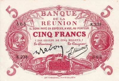 Billet R�union 5 francs 1913-1954