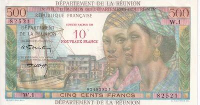 Billet R�union 500 francs 1971