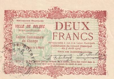 Billet Seine-Maritime 2 francs 1916