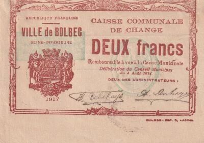 Billet Seine-Maritime 2 francs 1917
