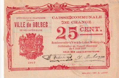 Billet Seine-Maritime 25 centimes 1917