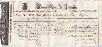 Billet Spanien 200 pesos fuertes 1837