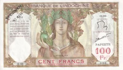 Billet Tahiti 100 francs 1937-1965
