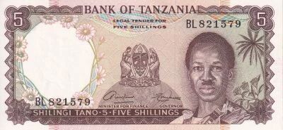 Billet Tansania 5 shillings Julius Kambarage Nyerere, Pr�sident de Tanzanie 1966
