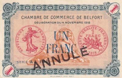 Billet Territoire-de-Belfort 1 franc 1918