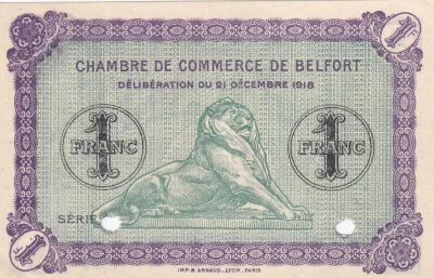 Billet Territoire-de-Belfort 1 franc 1918