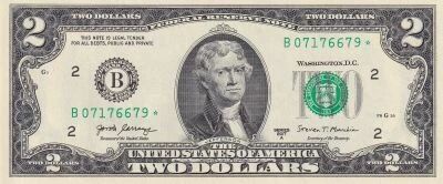 Billet USA 2 dollars Thomas Jefferson, Pr�sident 2017