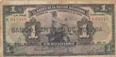 Bolivia 1 Boliviano - Mercury - National emblem - 1911 - Series W4