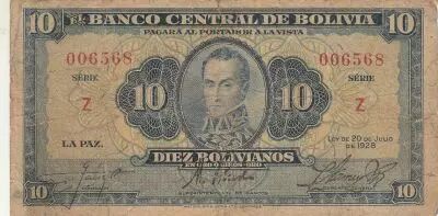 Bolivia 10 Bolivianos - Simon Bolivar - 1928 - Serial Z