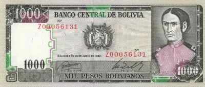Bolivia 1000 Pesos Bolivianos - 1982 - Replacement - P.167