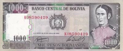 Bolivia 1000 Pesos Bolivianos - Juana De Padilla - House of liberty - 1982 - Serial K