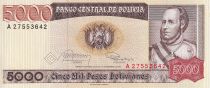 Bolivia 5000 Pesos Bolivianos - Marshal J. Ballivian - Condor, Leopard - 1984 - P.168
