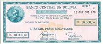 Bolivie 10000 Pesos Mercure (chèque) - 1984