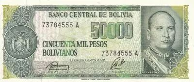 Bolivie 50000 Bolivianos, G. Villarroel - Raffinerie - 1984 - S�rie A