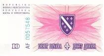 Bosnia Erzegovina 10 Dinara  Pink and Arms  - 1994 - Reduced size