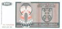Bosnia Erzegovina 1000 Dinara 1992 - Eagle with 2 heads - P.137 - UNC