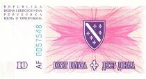 Bosnia-Herzegovina 10 Dinara  Pink and Arms  - 1994 - Reduced size