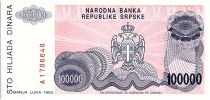 Bosnia-Herzegovina 100000 Dinara - P. Kocic - Arm - 1993
