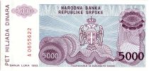 Bosnia-Herzegovina 5000 Dinara - P. Kocic - Arm - 1993